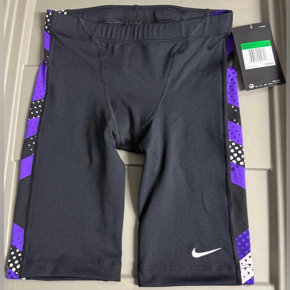 Nike boys size 28 age 12-14 yrs competition swim jammer black Purple shorts $46 - Picture 1 of 5